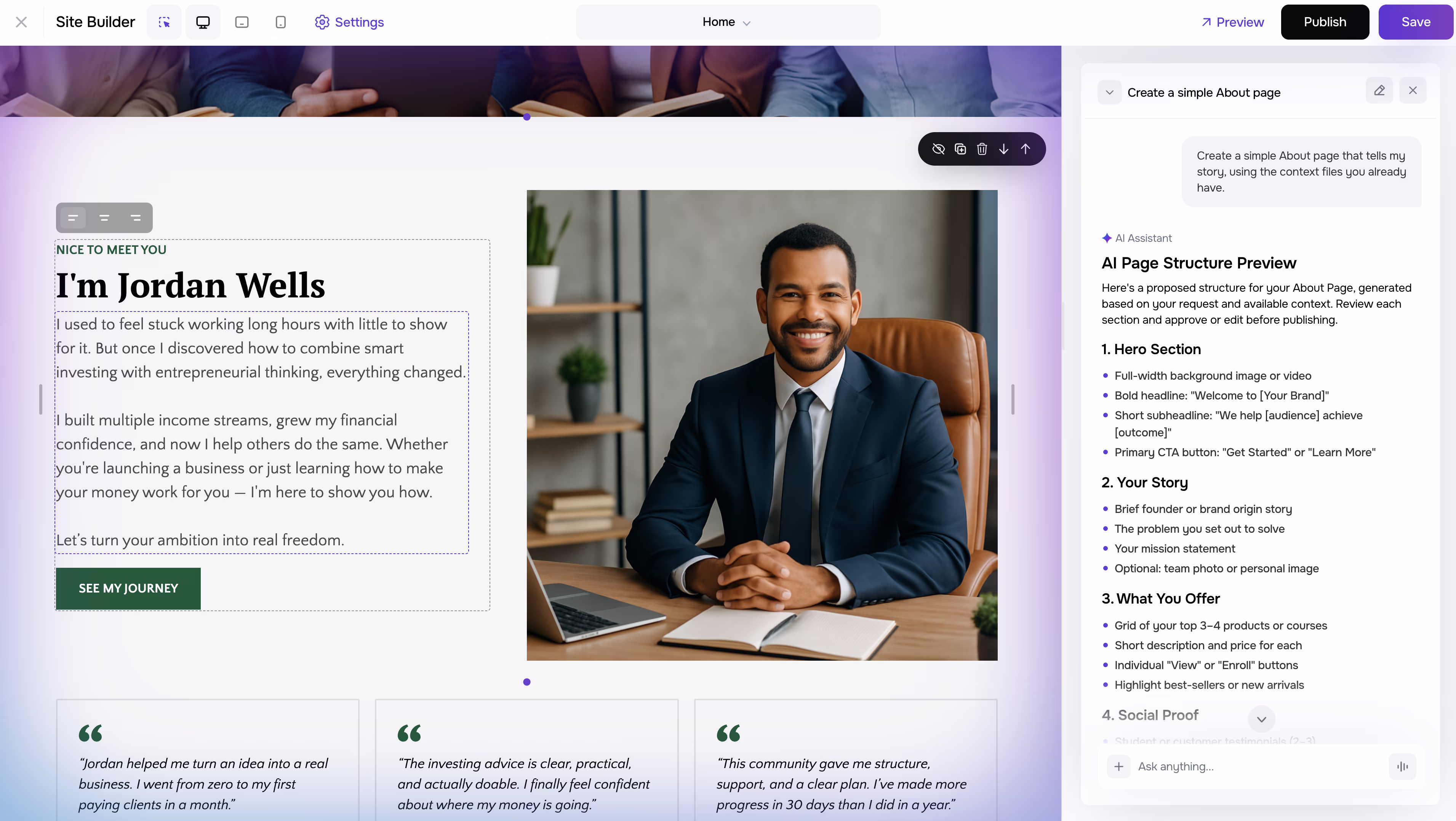 AI Page Builder screenshot